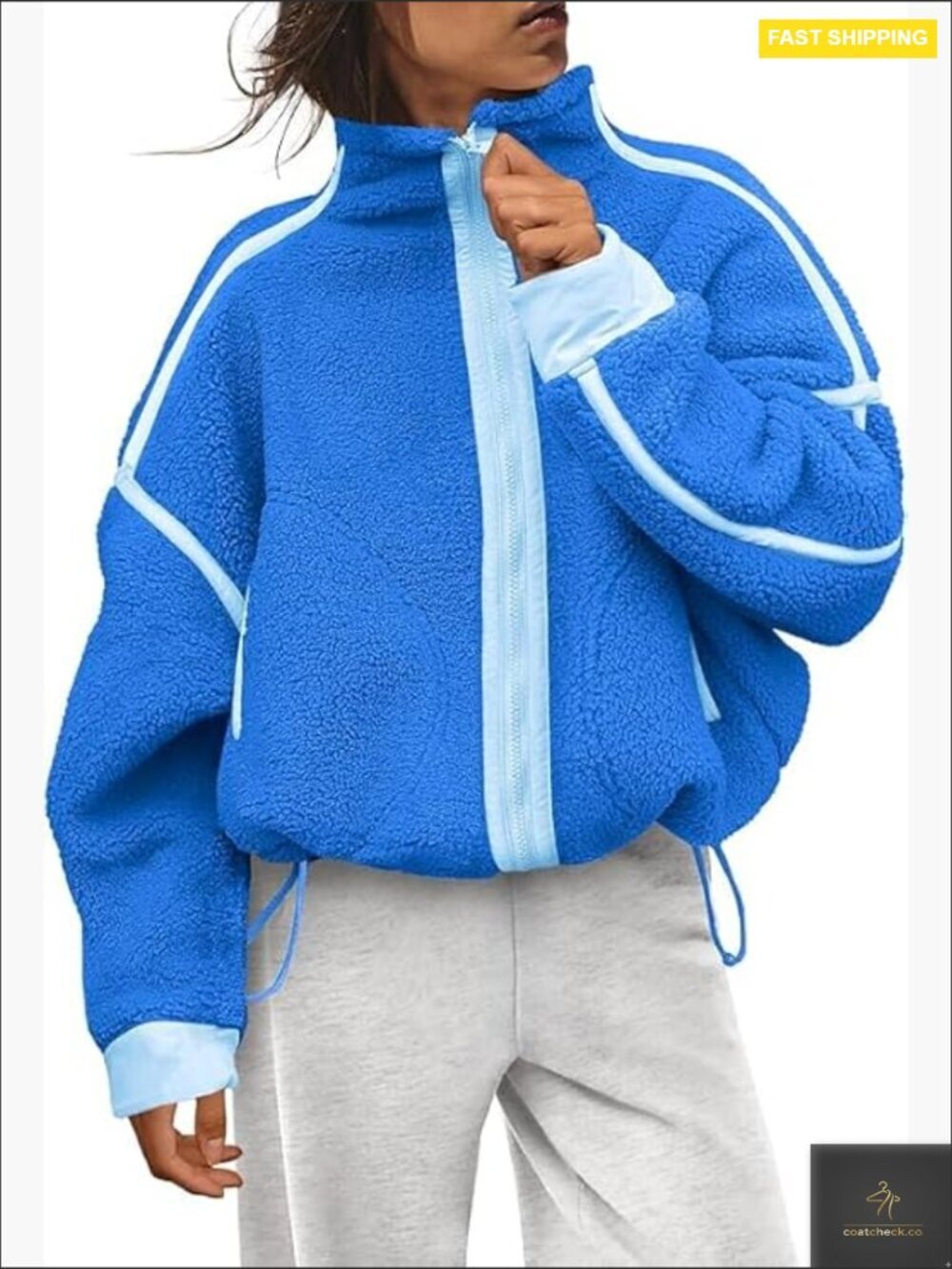 Fleece Jacket Zip Up Oversized Sherpa Jacket Long Sleeve Winter Outerwear